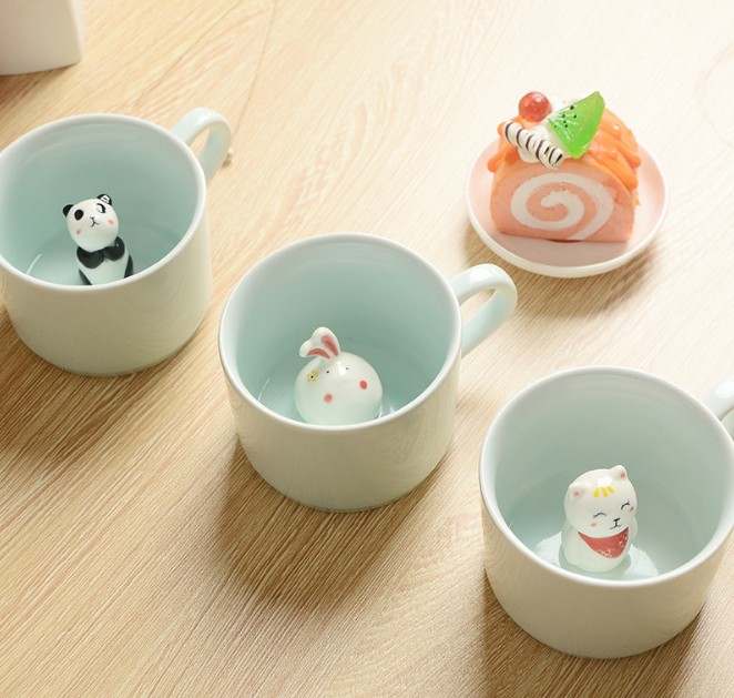 Tasse en céramique mignonne avec un animal dedans de 220 ml,mug, café, lait, thé, , dessin animé, d&#39;anniversaire, nouveauté, nouvel arrivage
