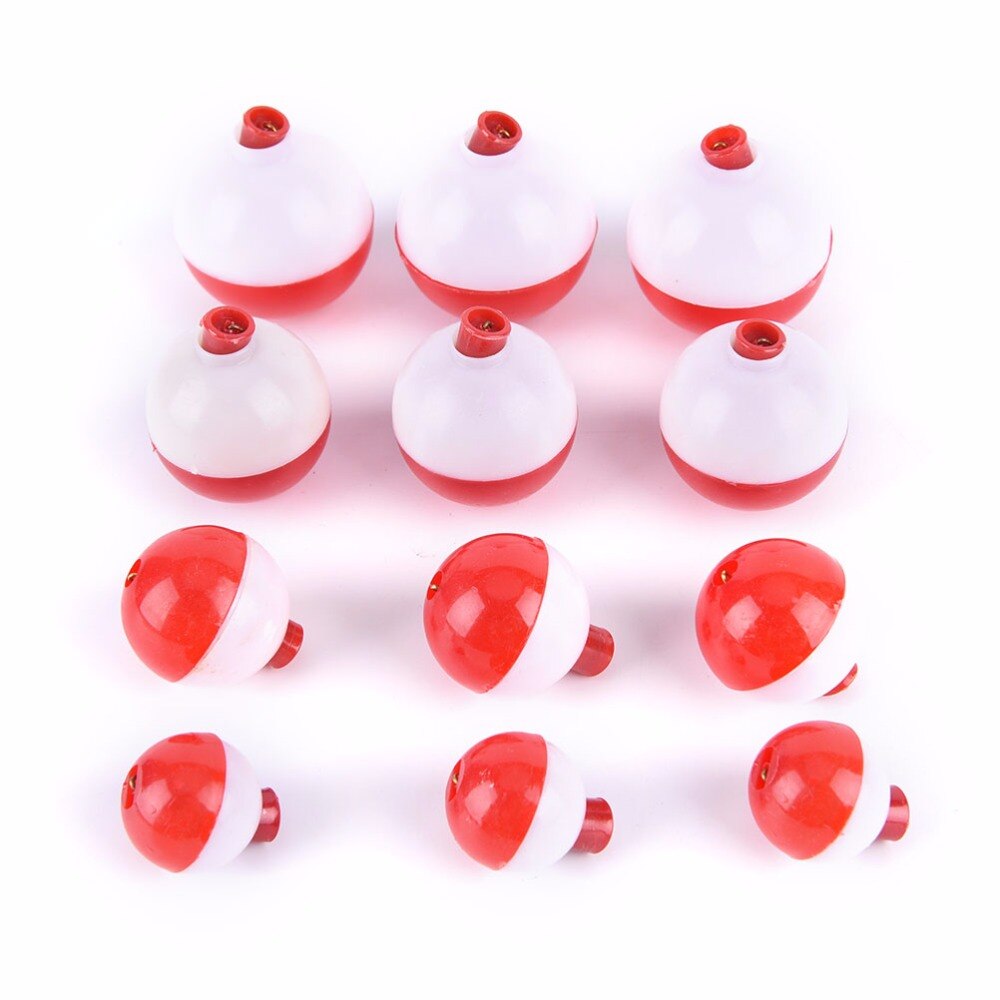 12 Stuks Visbobbers – Snap-on, Rood/wit – 4 Maten (1.0” Tot 1.75”) – Met Veer Binnen – Voor Dobbervissen – ABS-kunststof