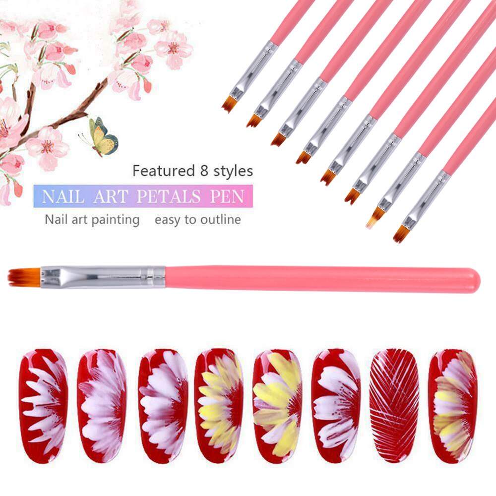 8 stk/sæt nail art franske børster smil halvmåne form gør-det-selv kronblad blomst gradient falme farve maleri tegning mintgrøn pen