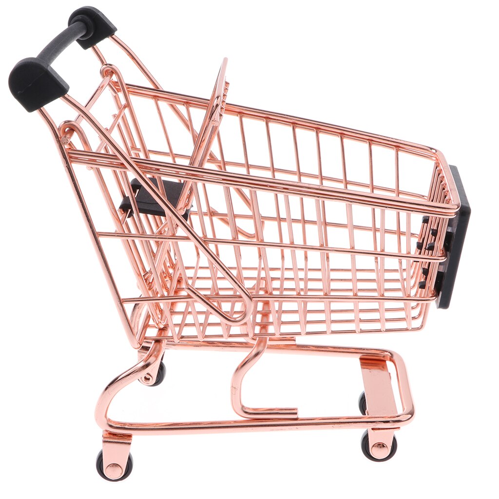 Novelty Mini Shopping Cart Trolley Toy - Pen/ Pencil/ Cards Holder Desk Accessory - Rose Gold M for Room Decoration