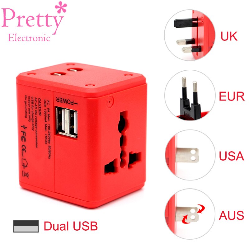 Elektrische Plug power Socket Adapter International Travel Adapter Alle-in-een rode Power Universele Adapter Wall Charger EU UK US AU