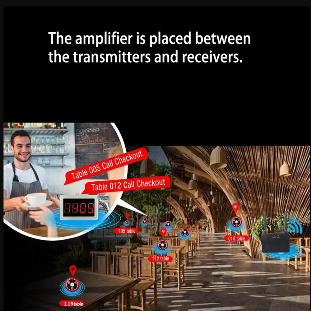 30mW RF Wireless Repeater Signal Amplifier - Learning Code Extender for 433MHz Call Buttons in Restaurants