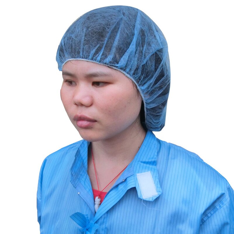 Tykke ikke-vævede engangshætter, åndbar, anti-støv rund hat med elastisk ledning holder håret rent til madlavning i kosmetik køkken: Blå 10g
