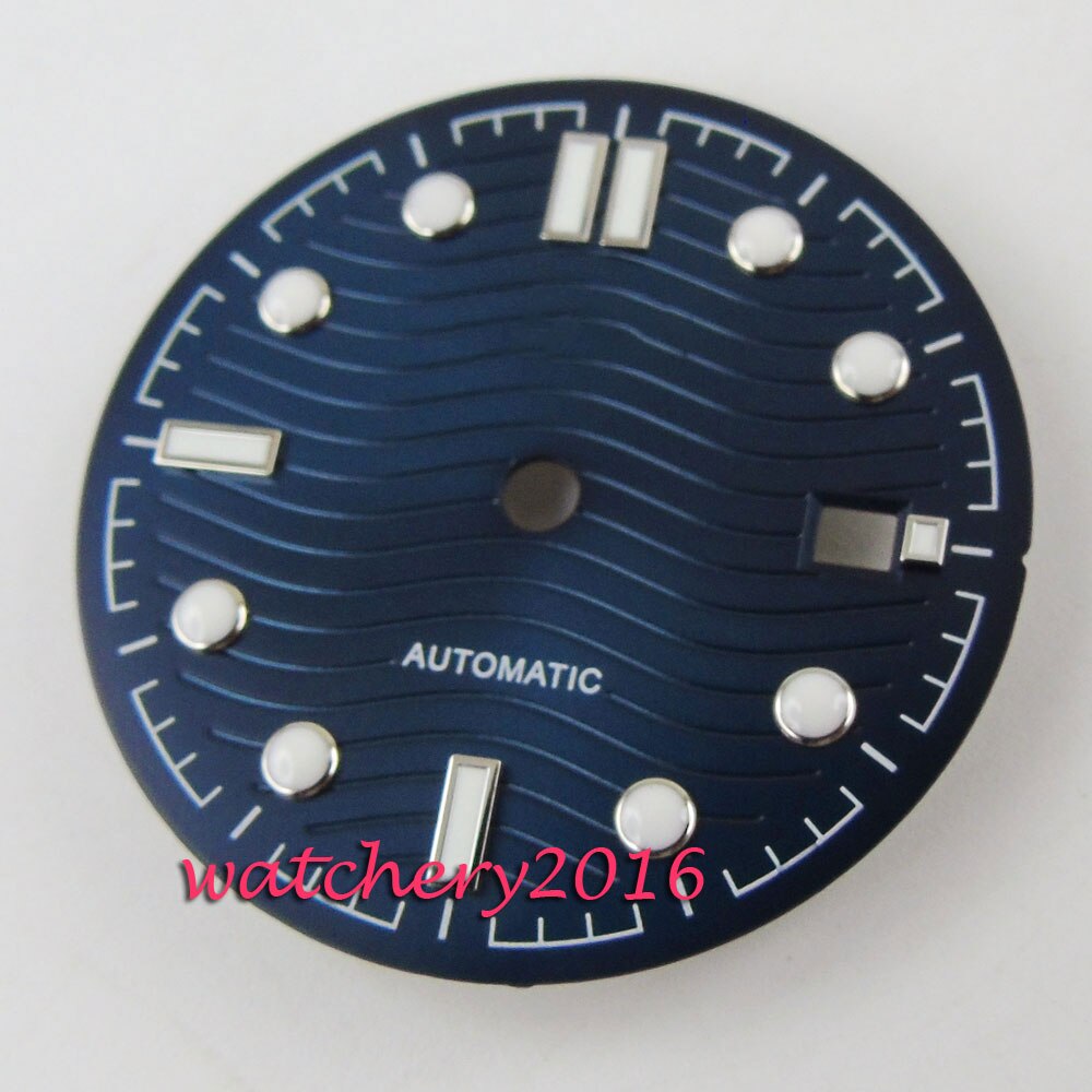 30.8mm Sterile Blue Watch Dials Luminous Date fit NH35 NH36 movement