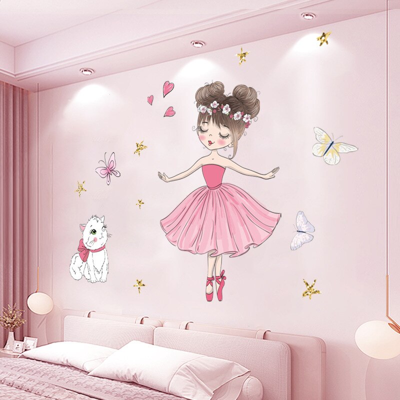 Fairy Ballet Girl Wall Stickers for Kids Girls Room Bedroom Decor Cute Cartoon Princess Nursery Wallpaper Baby Room Decoartion: 10