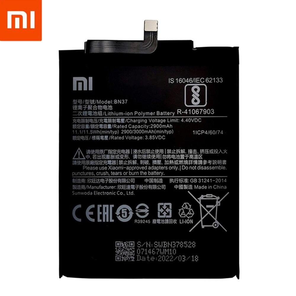 Xiao Mi Original Battery BN37 3000 mAh For Xiaomi Redmi 6 Redmi6 Redmi 6A Phone Replacement Batteries