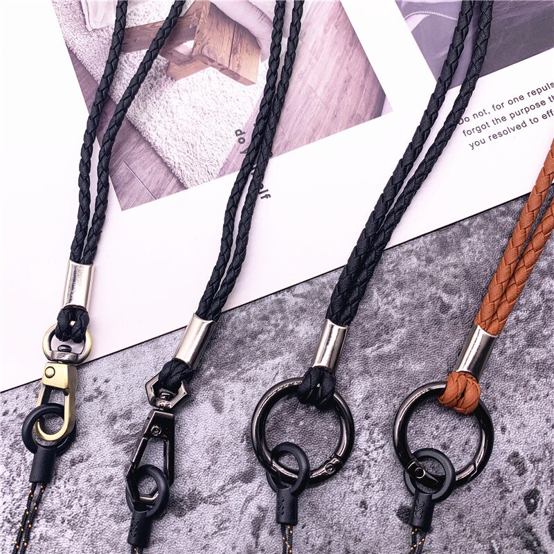 Cordón de cuero PU cuerda trenzada hebilla redonda de cobre antiguo excelente correa para llaves Tarjeta de Identificación pase gimnasio USB Cordón de teléfono móvil