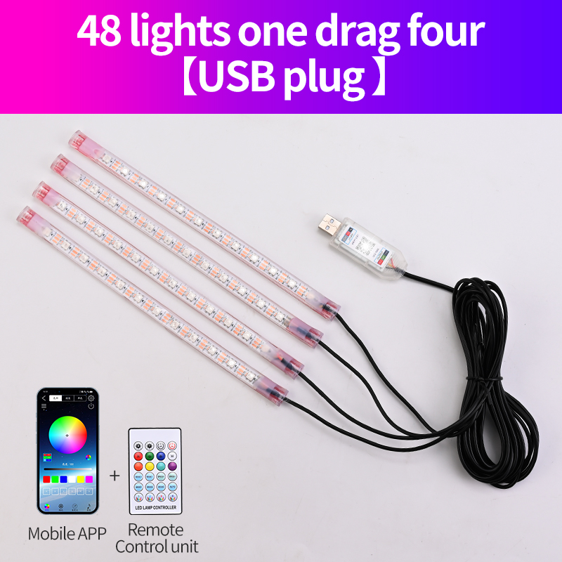 Tira de atmósfera para el pie del coche, luz LED con aplicación remota, Control, iluminación USB, sincronización de música, brillo ajustado, luz ambiental libre, 1 Uds.: Azul oscuro
