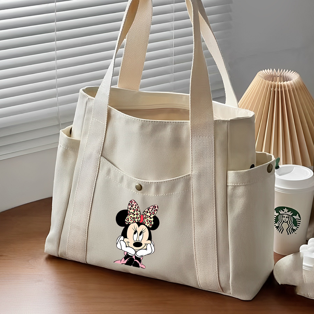 Sacs fourre-tout en toile de grande capacité Mickey Minnie Mouse, sac de transport pour le travail, tenue d'étudiant, sac de Shopping à bandoulière pour livre