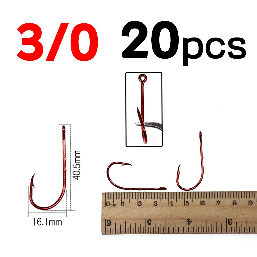 Elllv 20PCS Red Baitholder Fishing Hook Offset Narrow Bait Hook #14 - 5/0 Double Barbs High Carbon Steel Fish Hooks: 20pcs size 3L0
