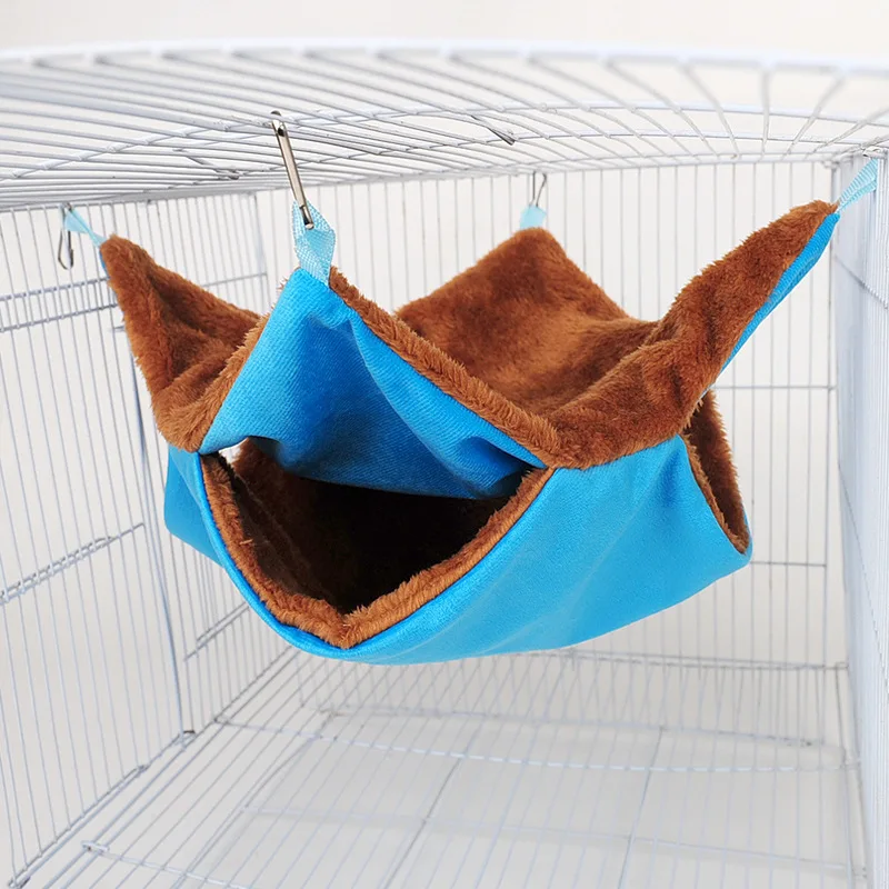 Hamaca de felpa de doble capa para mascotas, cama colgante cálida para hámster, hurón, cama colgante para gatos, roedores, hamaca, suministros para mascotas