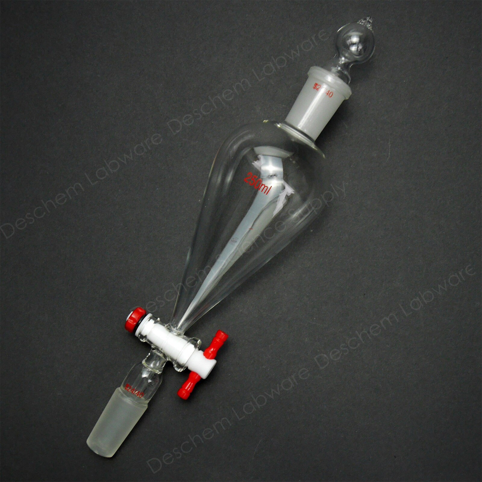 250ml,24/40,Lab Glass Pyriform Separatory Funnel,Pear Shape,PTFE Stopcock