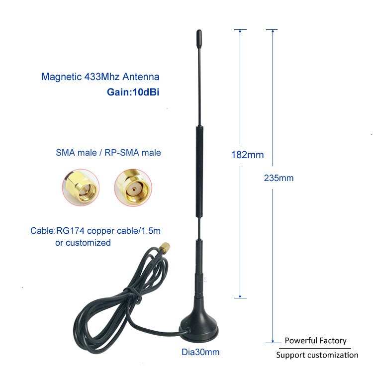 Antena de bombeo externa, 433,92 MHz, VSWR 1,2, Omni, helicoidal, 10dBi, 433MHz, antena magnética, 1 Uds.