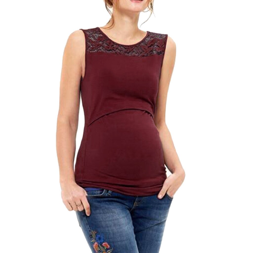 Kleding Voor Zwangere Vrouwen Blouse Vrouwen Moederschap Mouwloze Solid Lace Verpleging Vest T Shirts Top Zwangerschap Borstvoeding Shirt