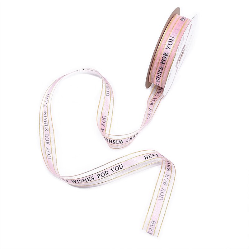 25mm 5m beste wensen voor jou organza lint voor bruiloft kerstfeest decoraties diy strik knutsel linten kaart inpakken: Roze