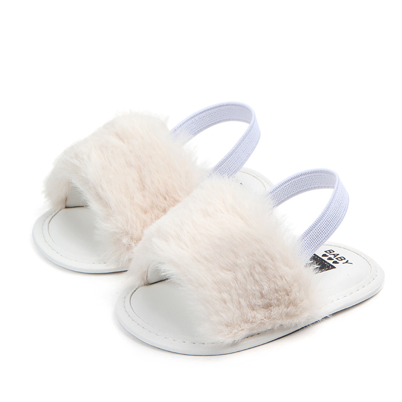 Classic Meisje Slipper Sandalen Zomer Zacht haar stijl Ademend Baby Bont Schoenen Eenvoudige Elastische Sandalen prinses Baby