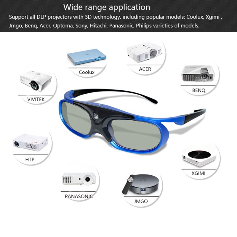 Oplaadbare dlp link 3d bril met actieve sluiter voor xgimi  z3/z4/z6/h1/h2 nuts  g1/p2 benq acer & dlp link projector