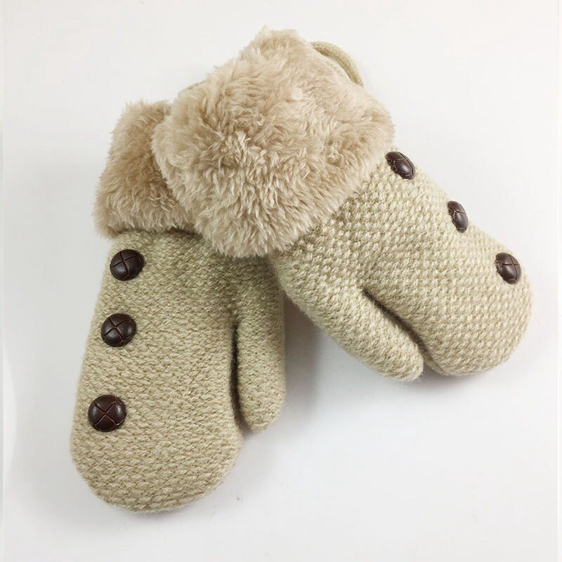 2-5Y Bambini Ragazzi Guanti Ispessimento Inverno Del Bambino Delle Ragazze Dei Ragazzi Caldi Guanti Per Bambini Pesante Guanto di Lavoro A Maglia Button Solid Mittens Nuovo: M