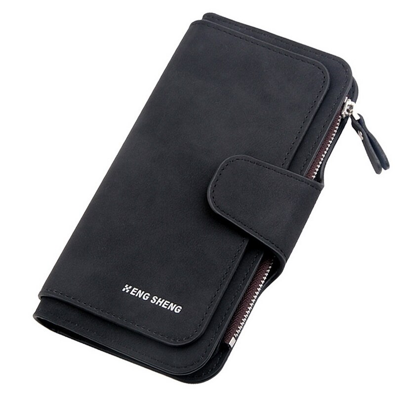 Litthing Pu Leather Women's Long Wallet Credit Card Clutch Purse Women's Wallet Matte Card Bag Buckle Multi-function Wallet: black A