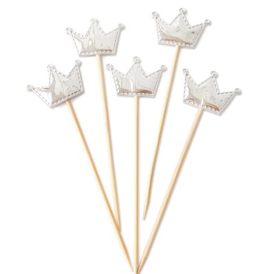 5 stk/pose fargerik stjerne hjerte krone gratulerer med dagen kake topper cupcake topper barn favoriserer bryllupsfest rekvisita hjemmedekorasjon: Sølv krone
