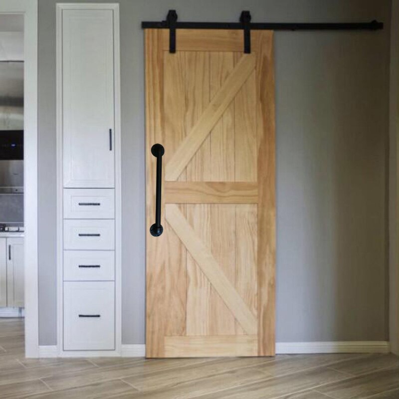 Handmade Medieval Retro Industrial Style Steel Pipe Interior Pull Door Handle Iron Black Antique Handles