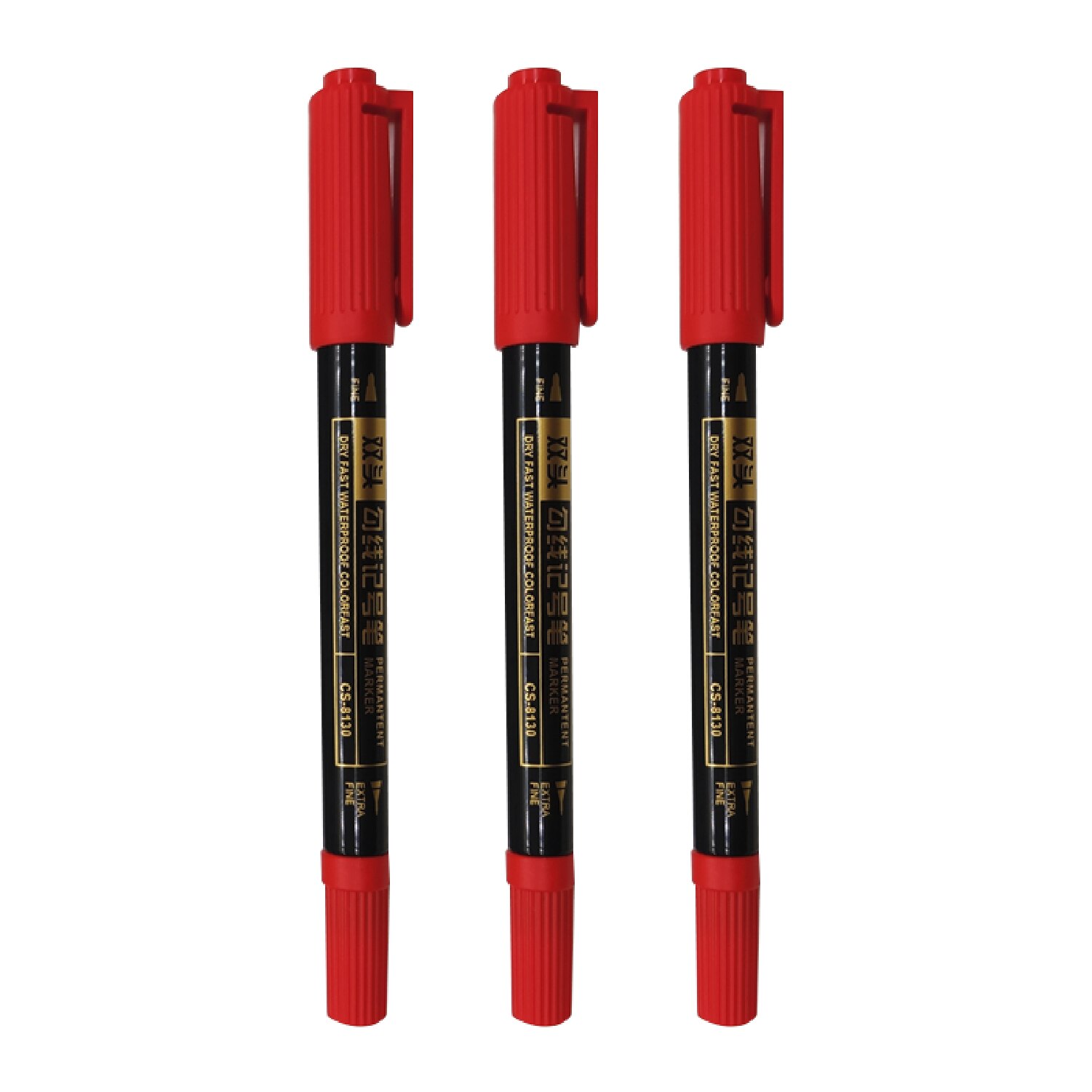 Chosch Twin Tip Permanente Marker Pen Verf Marker Pennen Fijne Punt Waterdichte Inkt Blauw Rode Inkt Voor Tekening Student levert: 3PCS Red