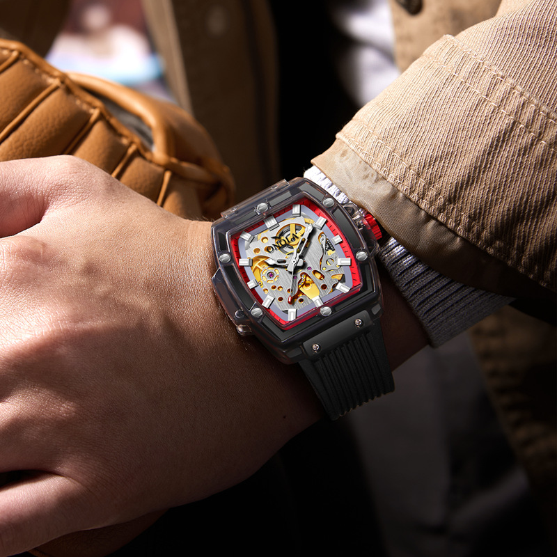 Luxe Herenhorloge Onola Plastic Transparante Holle Volautomatische Mechanische Horloges Heren Waterdichte Klok