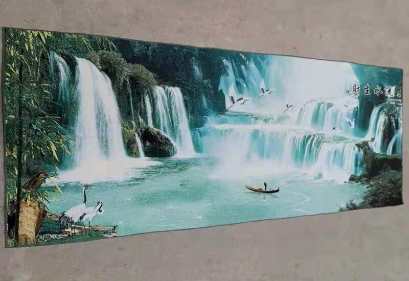 160 x 60cm /  chinees zijde borduurwerk landschapsschilderij - prachtig chinees landschapslandschap met waterval en kranen