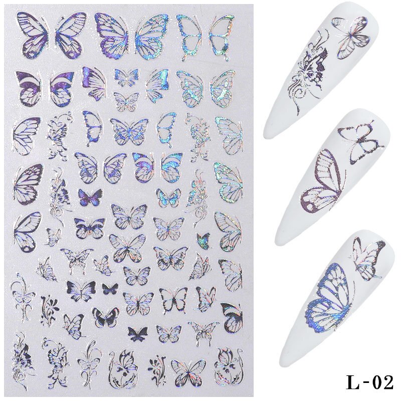 Zelfklevende Nail Stickers Lady Nail Decals Water 3D Holografische Vlinder Sliders Papier Nail Art Decor Manicure Folies Sticker