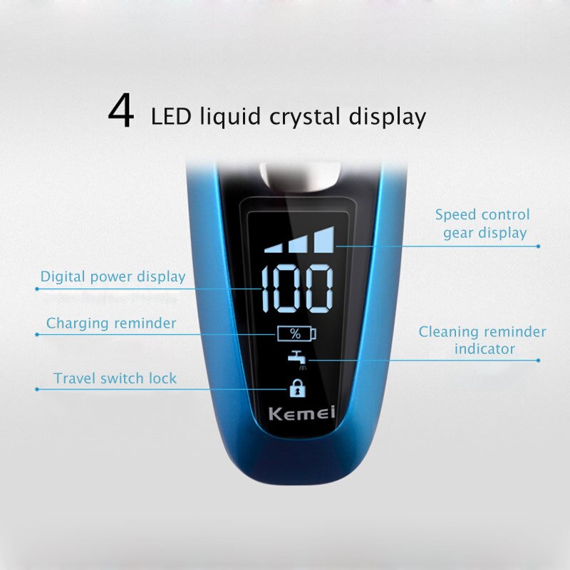 Afeitadora eléctrica Kemei 3D, cuatro cuchillas flotantes, afeitadora electrónica recargable, máquina de afeitar para el cuidado de la cara para hombres, máquina de afeitar para Barba D45