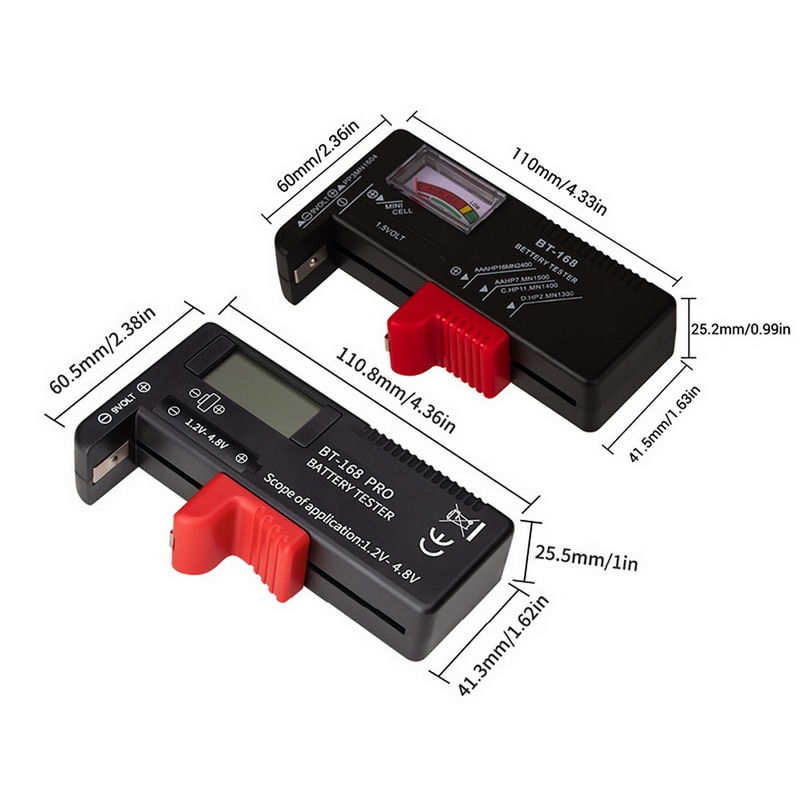 UMLIFE 2-Pack Digital LCD Battery Tester BT-168 PRO – Universal Battery Checker For AA, AAA, C, D, 9V, 1.5V Button Cells & More (No Battery Required)