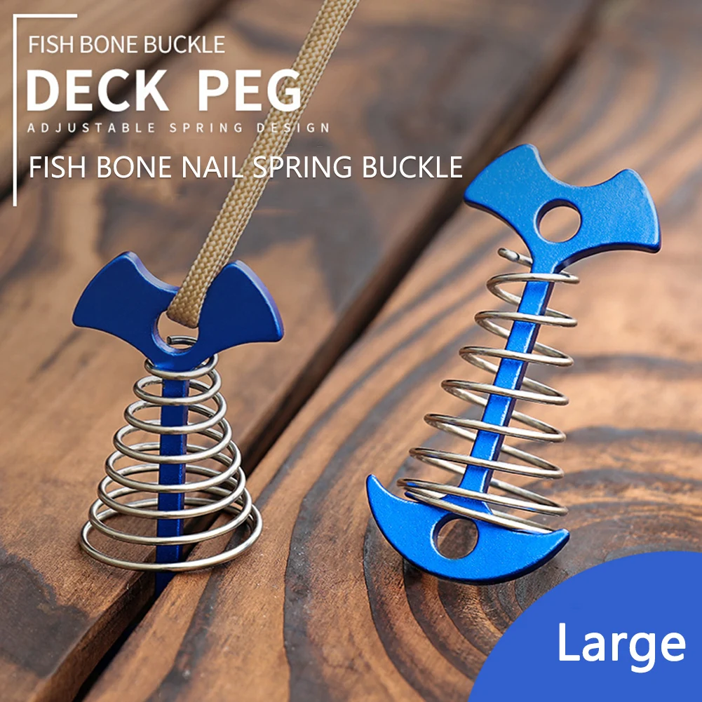 3/5/10PCS Spring Fishbone Deck Pegs Tent Stakes Awning Anchor Wind Rope Buckle with Carabiner Deck Fixed Nails Camping Tent Hook