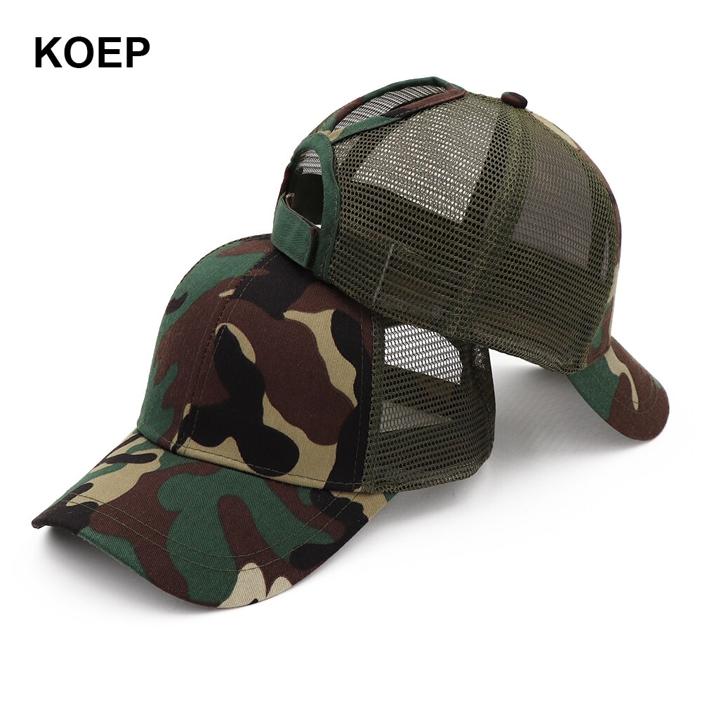 Koep hestehale baseball kasket snapback rodet bolle kasketter til kvinder kvindelig sommer mesh trucker hat pige hip hop hatte: Camouflage