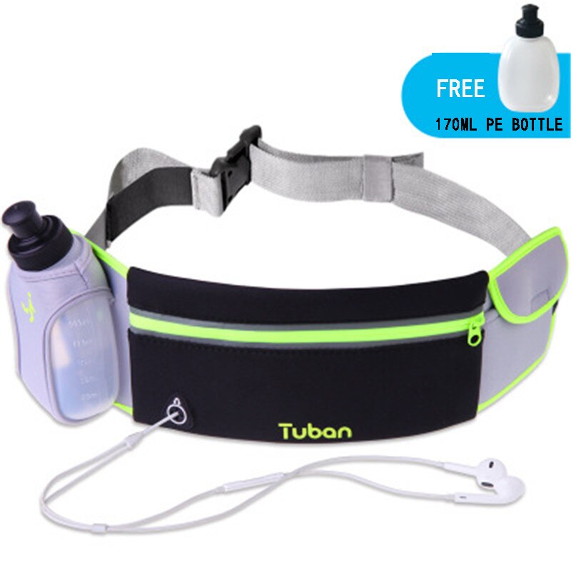 Dames grote capaciteit sporttas hardloopheuptas jogging waterdichte fietstas outdoor telefoon antidiefstal rugzak heuptas: Zwartgroen