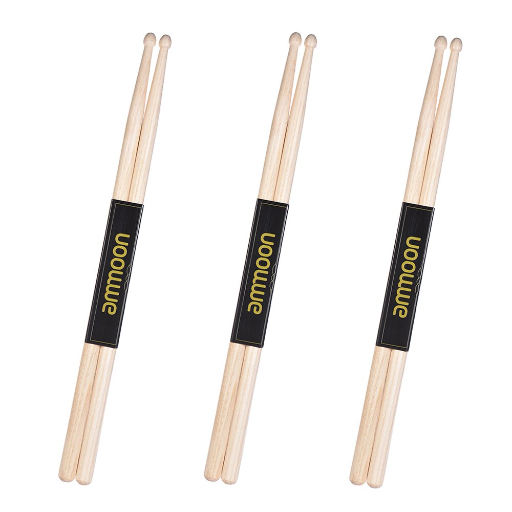 ammoon 12 Pairs of 5A Wooden Drumsticks Drum Sticks Fraxinus Mandshurica Wood Drum Set Accessories