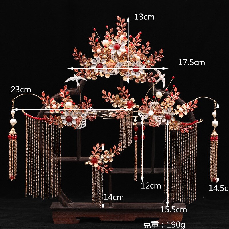Myfeivo Chinese Stijl Bruids Sieraden Set Vintage Bruid Trouwjurk Accessoires HQ1717: Default Title