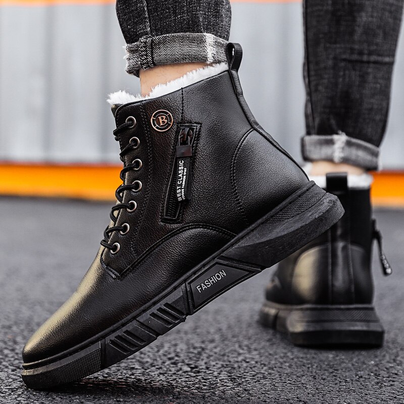 High-top zipper boots winter plus velvet snow boots keep warm high-top casual shoes men's sports shoes zapatillas hombre