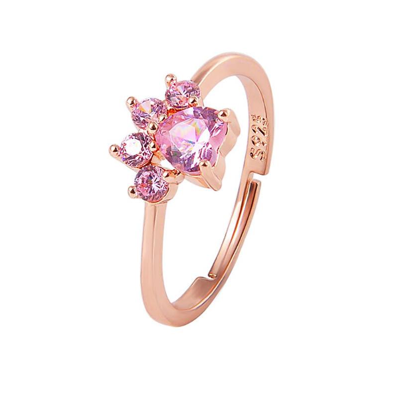 Mignon dessin animé chat griffe ouverture anneaux réglables pour les femmes romantique mariage rose cristal amour bijoux directe: a