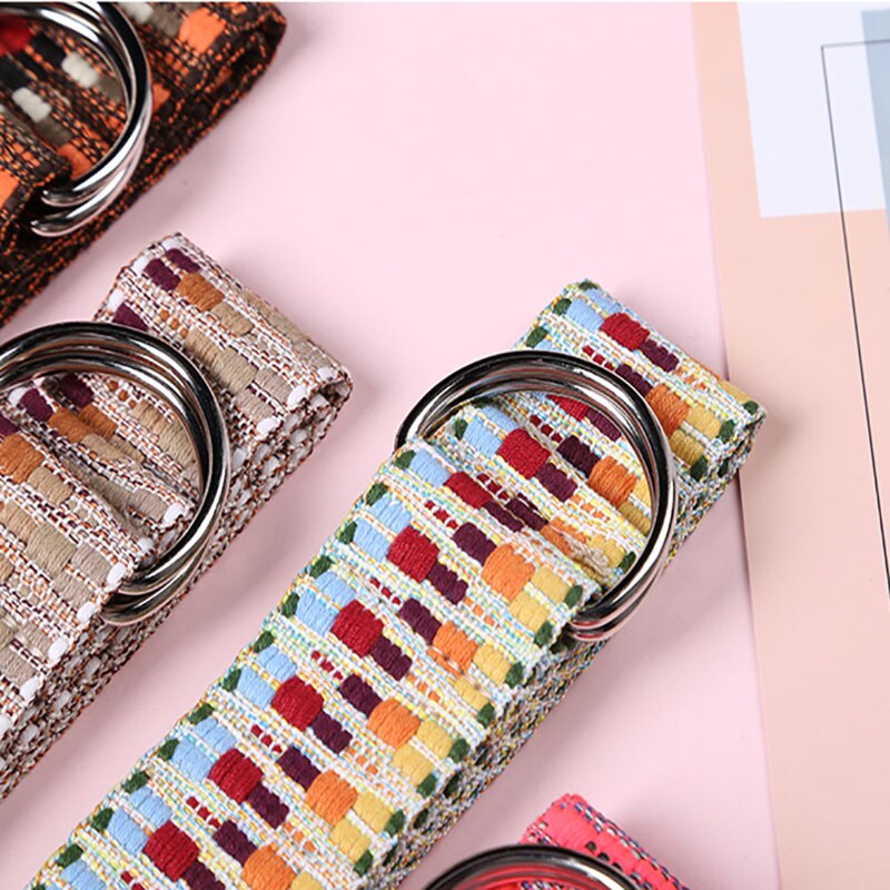 Lærred afslappet bælter til kvinder retro 130cm lang rem boho stil vævning d form spænde kvindelige harajuku linning jeans bukser