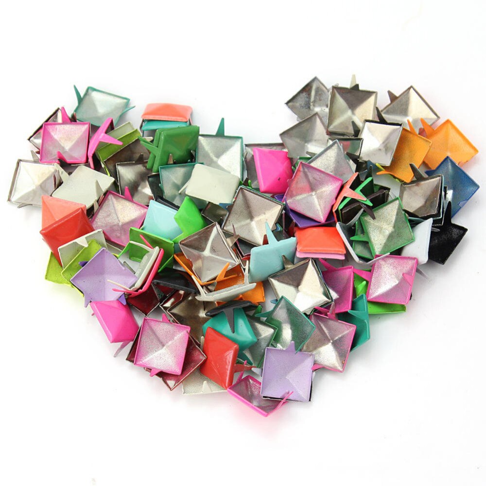 100Pcs Diy Kleurrijke Punk Piramide Studs Nailheads Klinknagels Spikes Voor Kleding Schoenen Tassen Decoratie