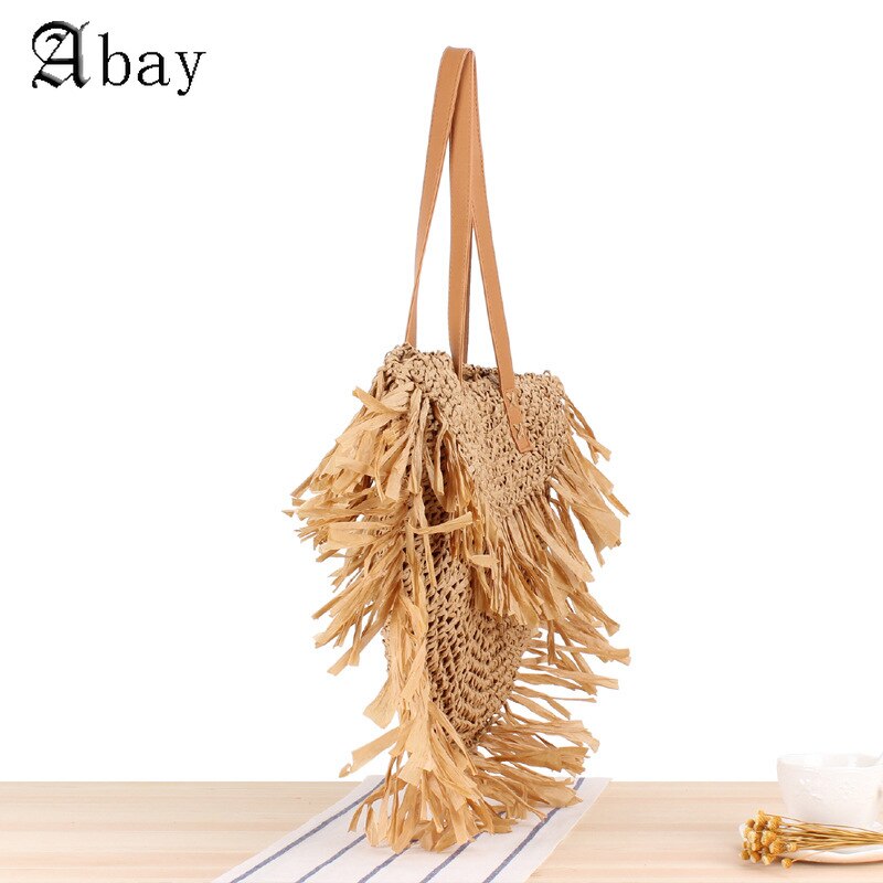 National Tassel Straw Shoulder Bags Knit Shell Harajuku Solid Handbags Beach Bag for Seaside Forever Young