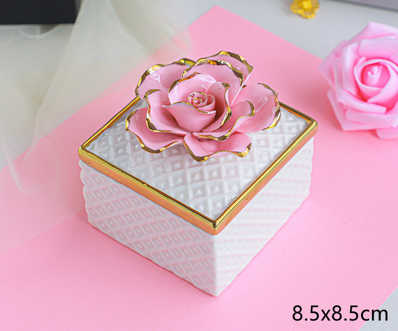 three-dimensional Handwork flowers storage jar ceramic crafts hand-painted gold home heart-shaped jewelry box storage box: D02