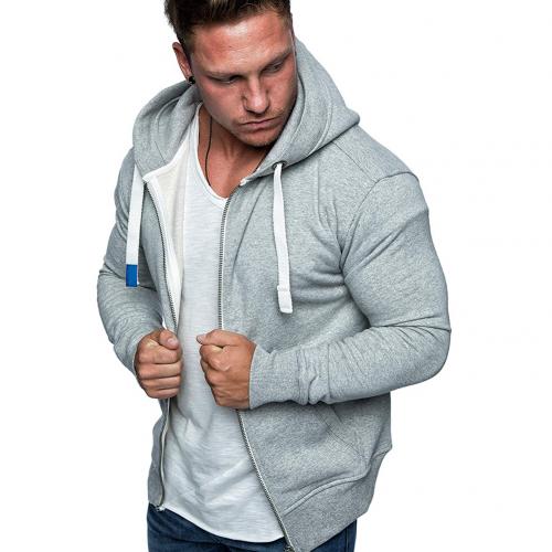 Stijlvolle Plain Mannen Ritsvak Zip Sport Hoodie Trui Jas Jas: Light Gray / L