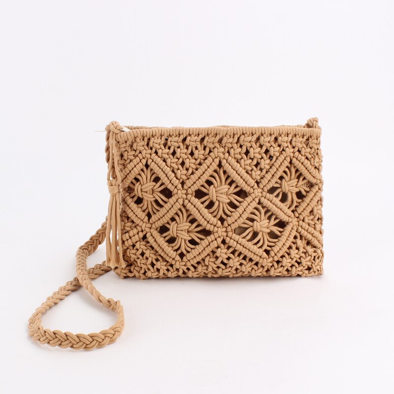 Kwasten Handvat Messenger Bag Katoen Strap Katoenen Zak Crossbody Schouder Hand Strap Handgemaakte Weven Vrouwen Geweven Handtas: brown