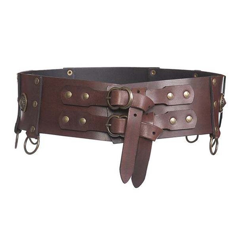 Cinturón de cuero ancho para hombre y mujer, accesorio de cintura para disfraz de poeta Steampunk de la Edad Media vikingo Vintage, Medieval, Larp, Elf, Ranger: Dark brown