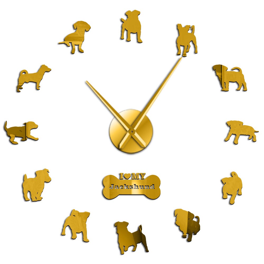 Jack Russell Terrier Dachshund Mixed Dog Breeds Acrylic DIY Wall Clock Jackshund JackWeenie Puppies Decor Mirror Effect Wall Art: Gold / 47 inch