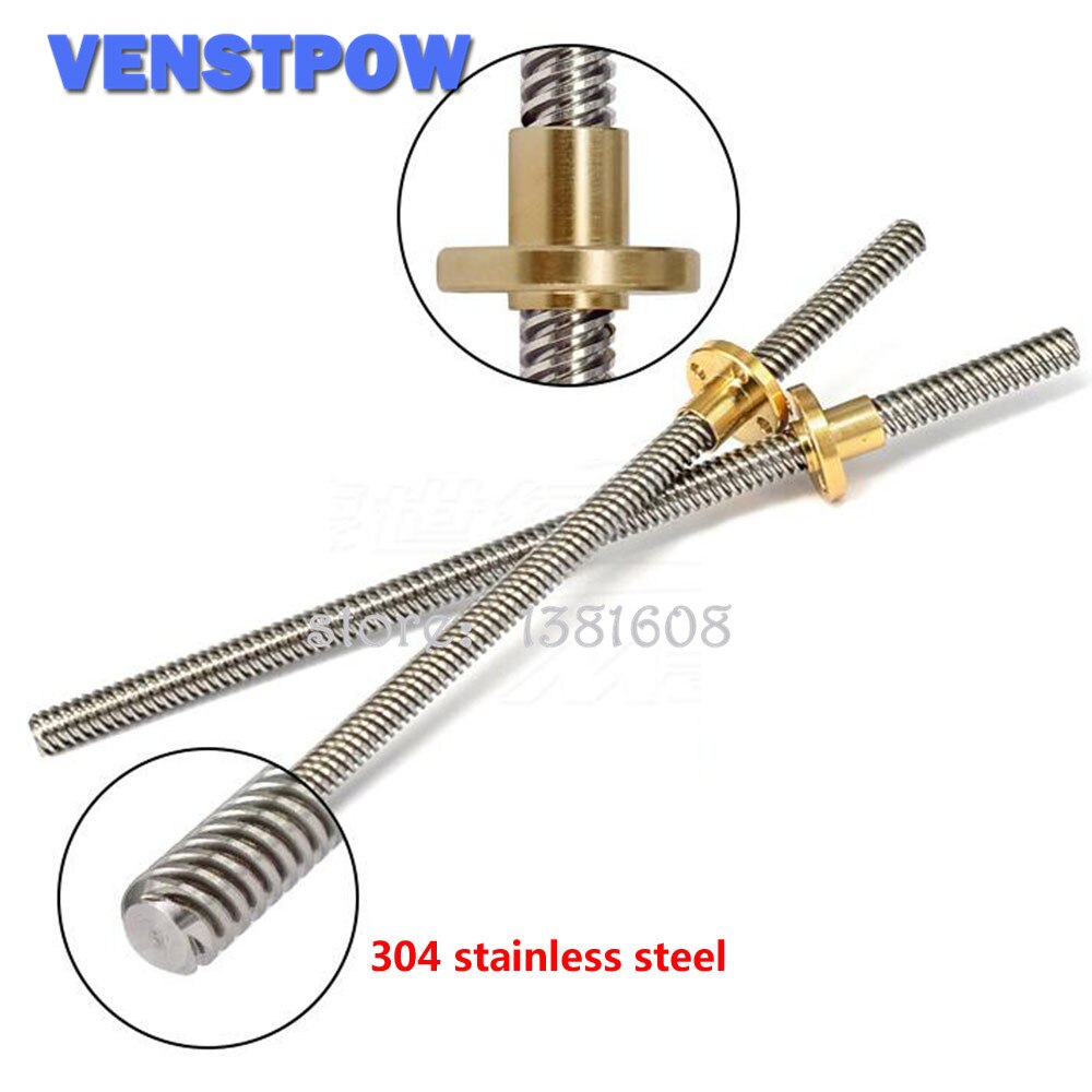 1PC Edelstahl T8 Blei Schraube Tonhöhe 2MM Blei 4MM Länge 100/200/300/400/500/600mm mit Durcheinander Kupfer murmeln für 3D Drucker