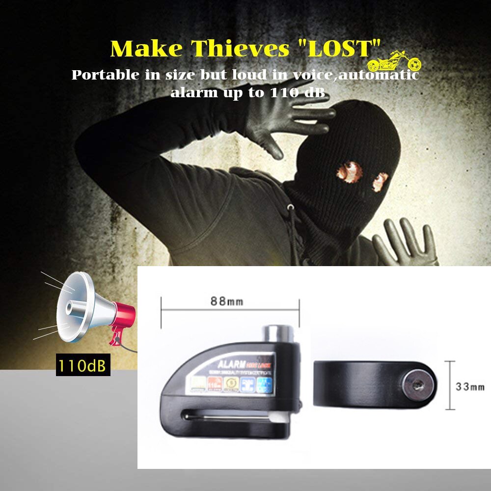 Motor Bike Lock Motorcycle Alarm Moto Scooter Accessories Column Anti-theft Device System Bicycle Motobike Disc Brake Pit Bike