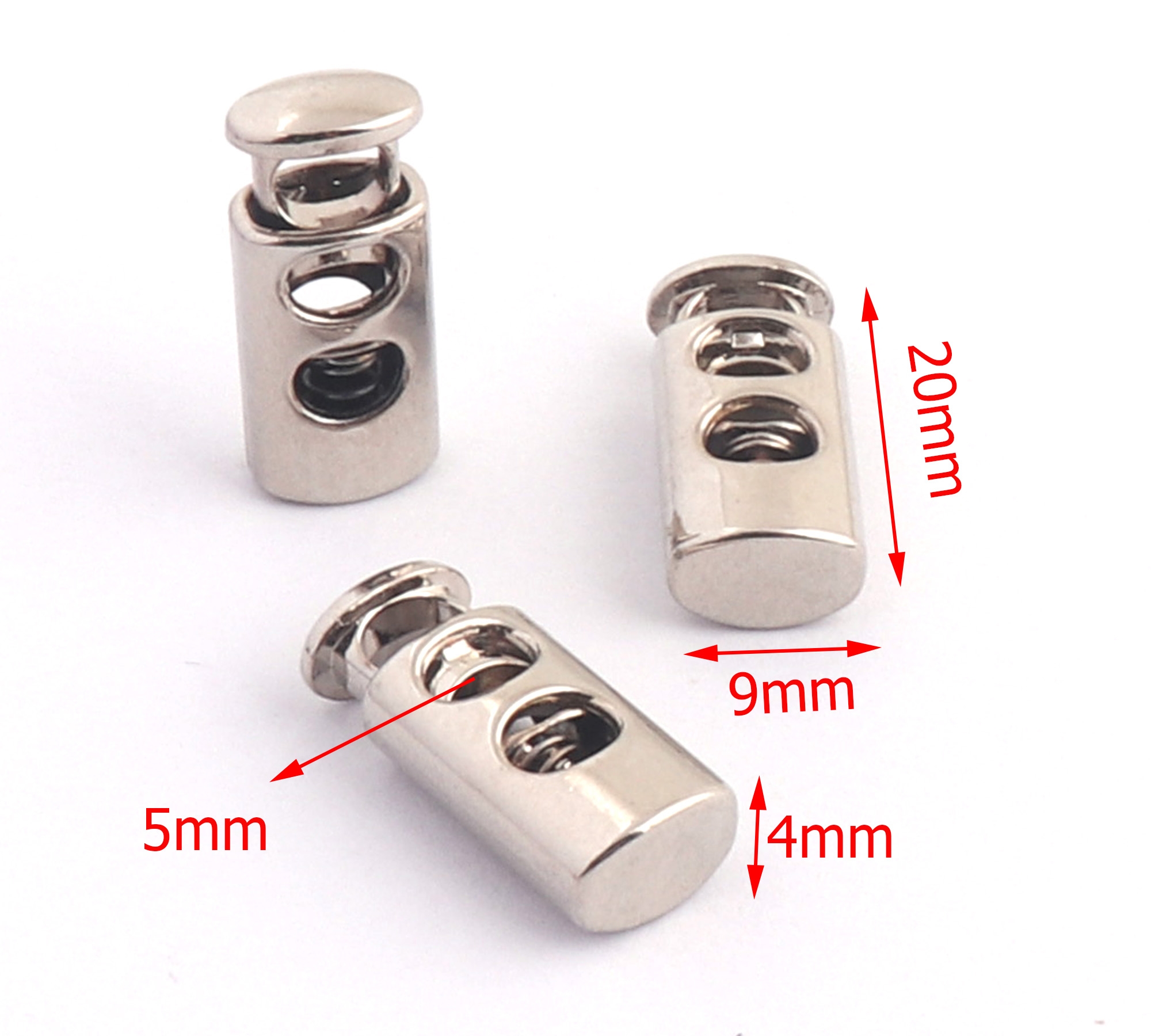 Metal Adjuster Elastic Cord Toggles Silver Toggle Cord Lock Double Barrel Spring Cord Toggle Double Hole Toggles Face Mask Toggl