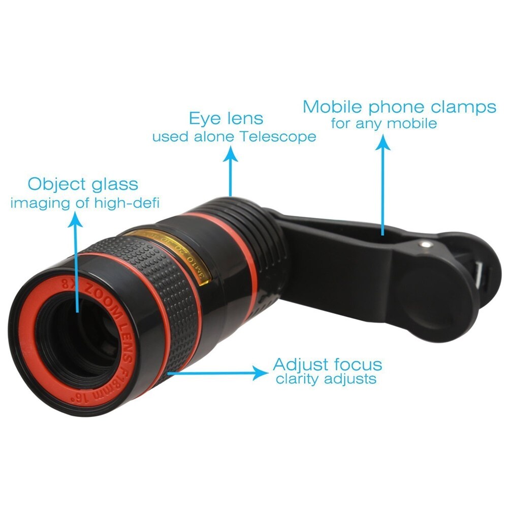Tongdaytech-lente Universal de cámara telescópica para teléfono móvil, Zoom óptico 8X, portátil, con Clip para SmartPhone